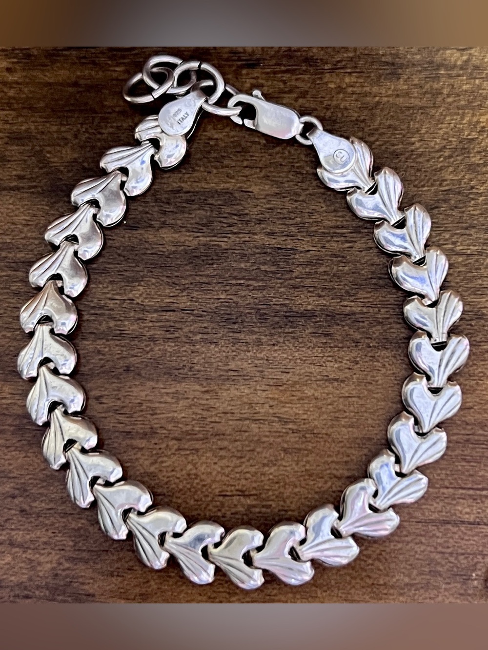 Vintage Italy Heart Shell Link Bracelet Sterling Silver 925